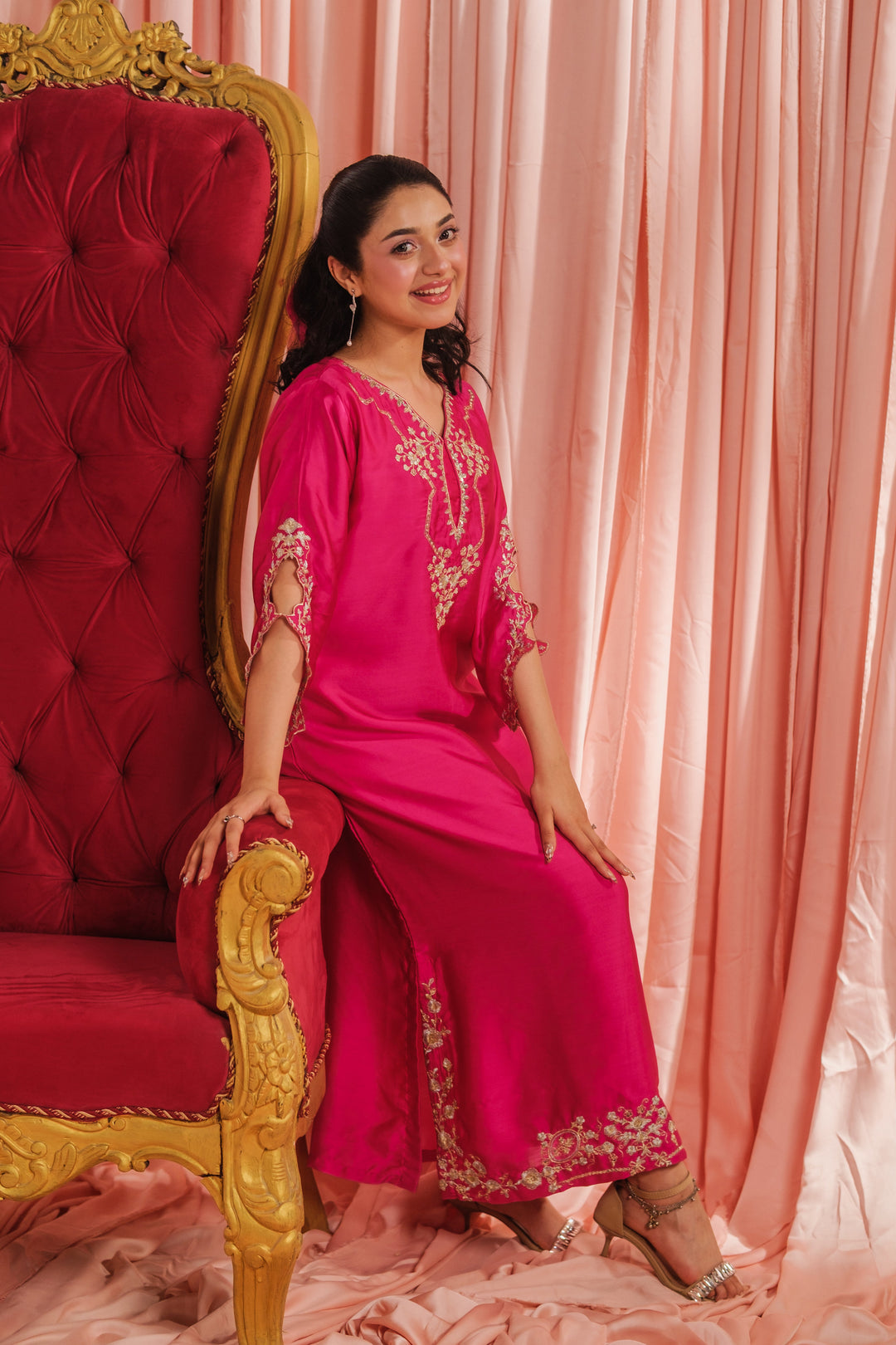Sprinkles Girls RTW Embroidered Silk 1 Piece Suit Fuchsia Elegance Festive Collection