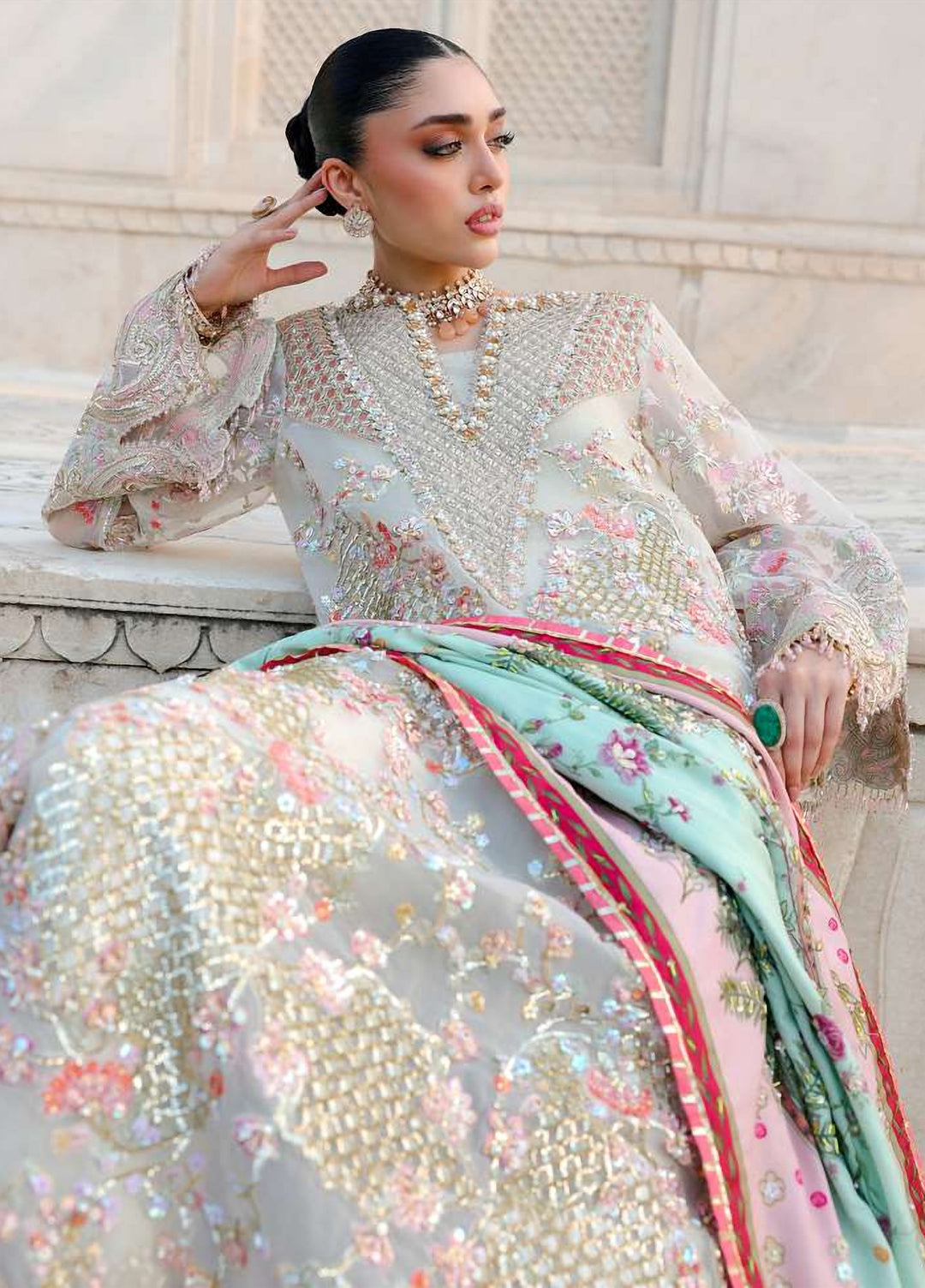 Saira Shakira Unstitched Embroidered Organza 3 Piece Suit SSR26UW Camellia - Wedding Collection