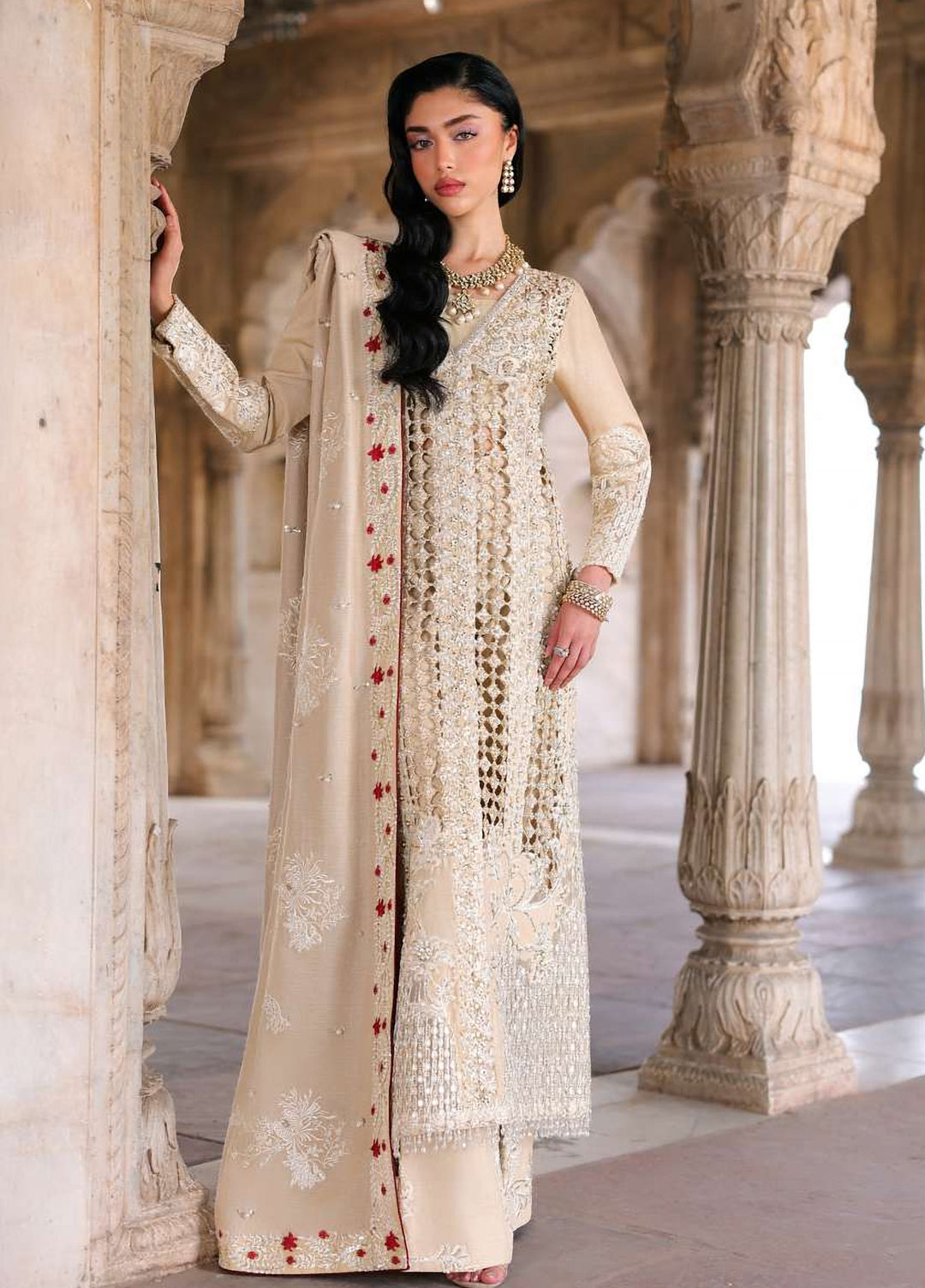 Saira Shakira Unstitched Embroidered Korean Silk 3 Piece Suit SSR26UW Rose - Wedding Collection