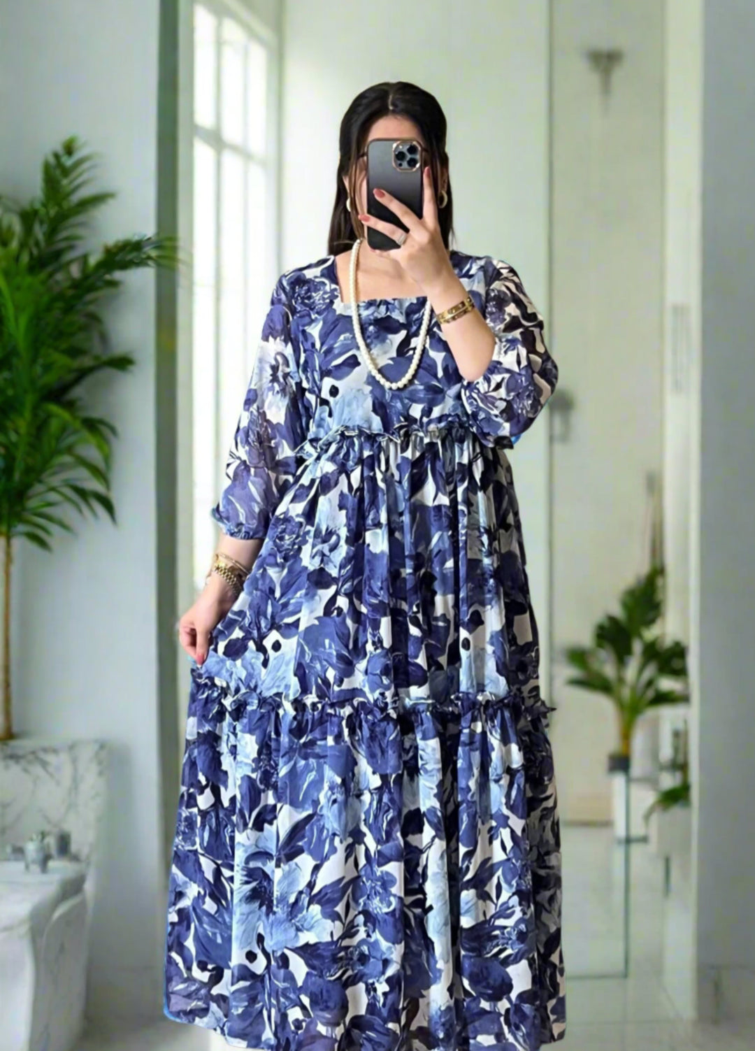 Mataish Women RTW Printed Chiffon Silk 1 Piece Suit Sapphire Petal Frock - Festive Collection
