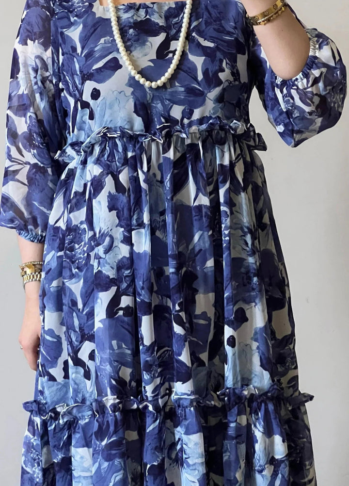 Mataish Women RTW Printed Chiffon Silk 1 Piece Suit Sapphire Petal Frock - Festive Collection