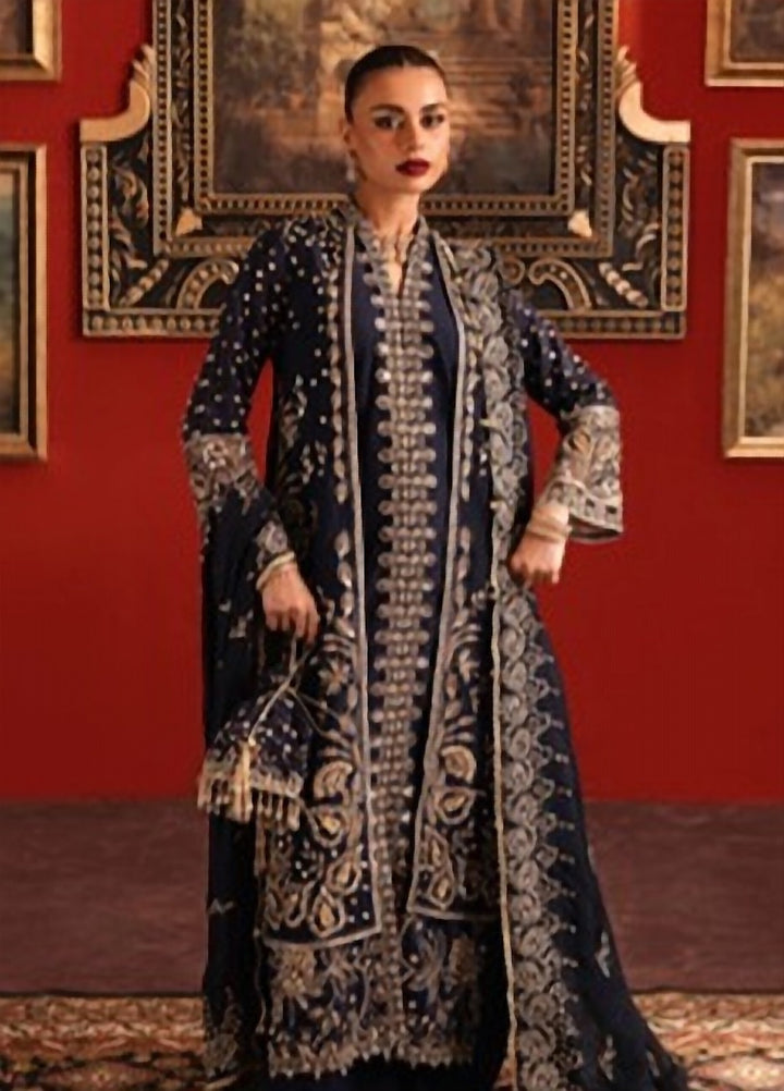 Lamore by Sardinia Unstitched Hand work Silk 3 Piece Suit SR26ULW Regal Navy 1904 - Wedding Collection