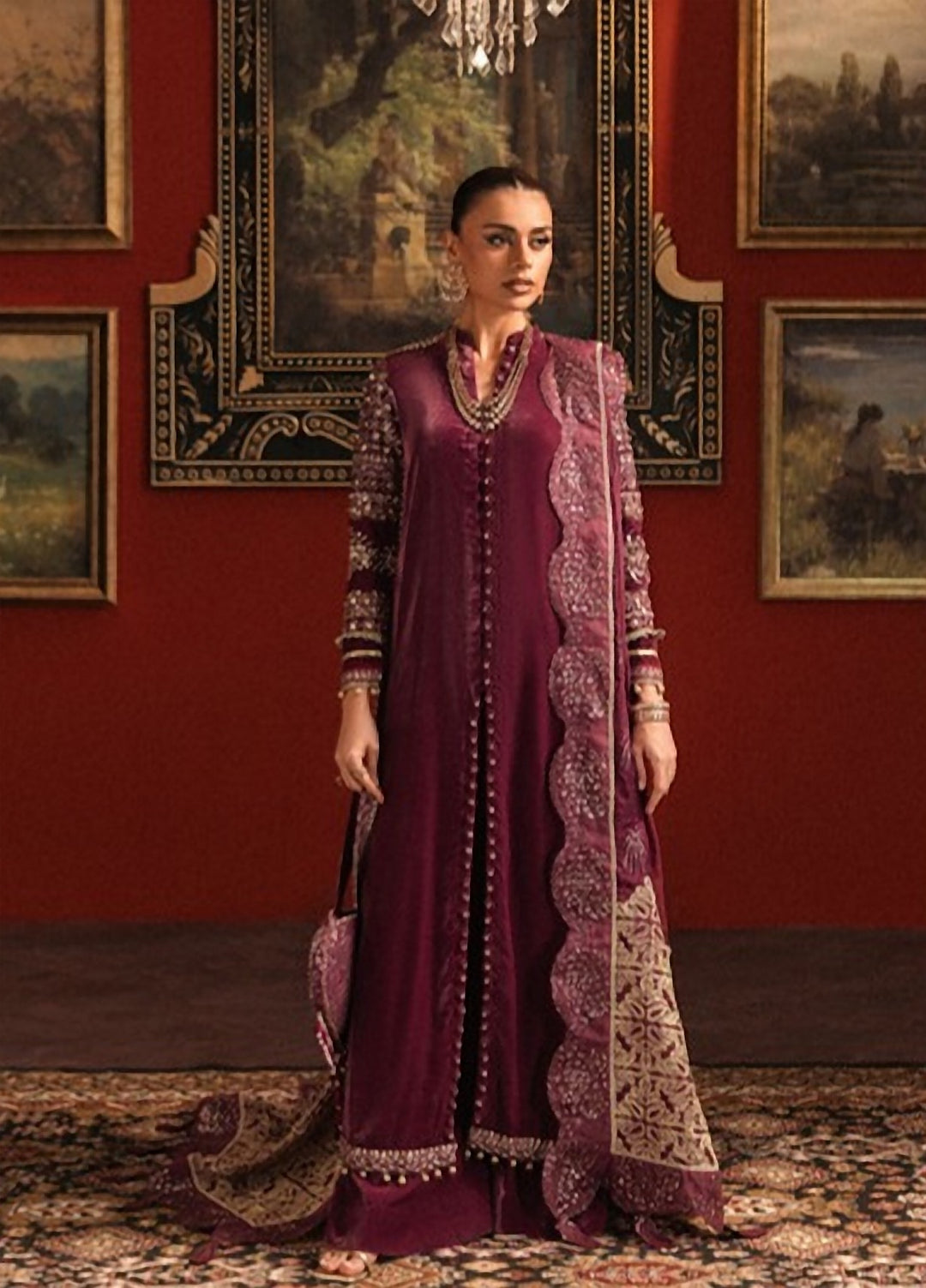 Lamore by Sardinia Unstitched Hand work Velvet 3 Piece Suit SR26ULW Mulberry Muse 1908 - Wedding Collection