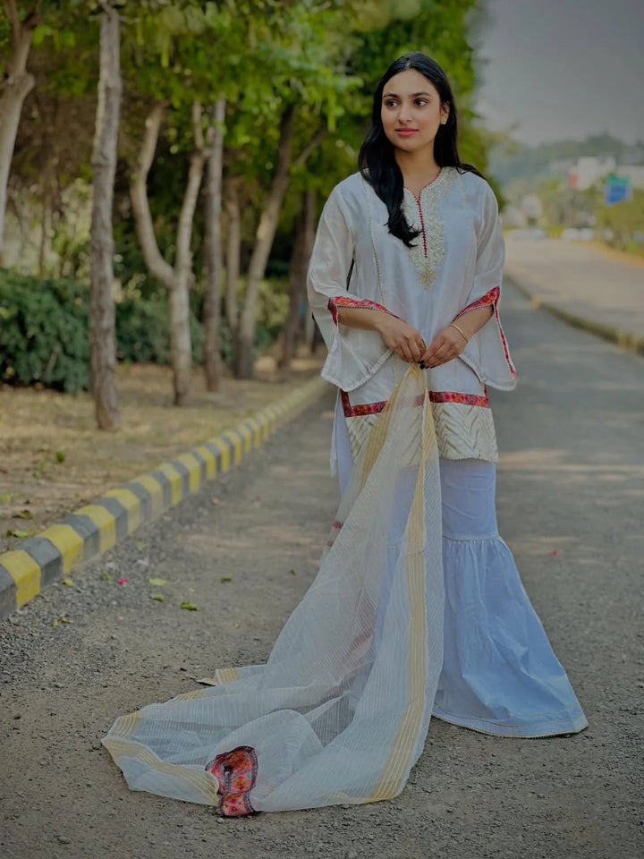 Urban Cut RTW Solids Cotton 1 Piece White Sharara Pants Casual Collection