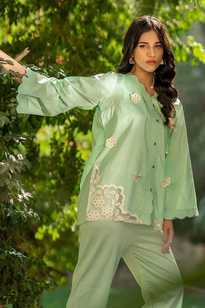 Dhaga Women Pret Embroidered 2 Piece cotton Scaloppy Green SS25DSE146 - Summer Collection