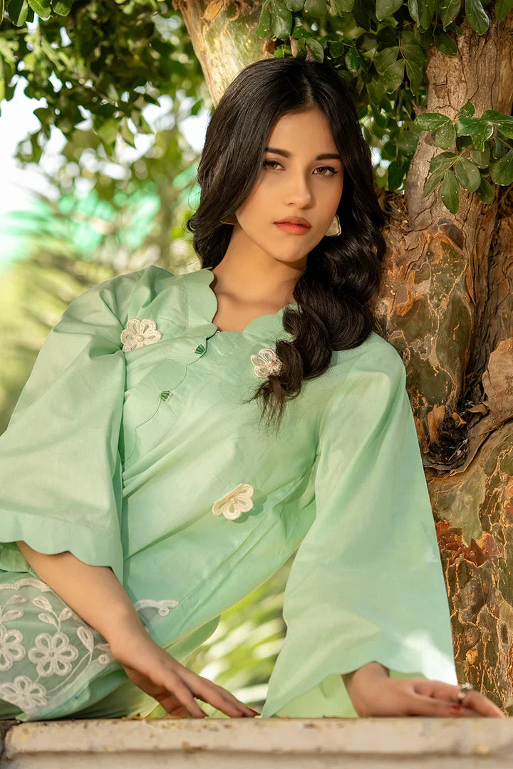 Dhaga Women Pret Embroidered 2 Piece cotton Scaloppy Green SS25DSE146 - Summer Collection