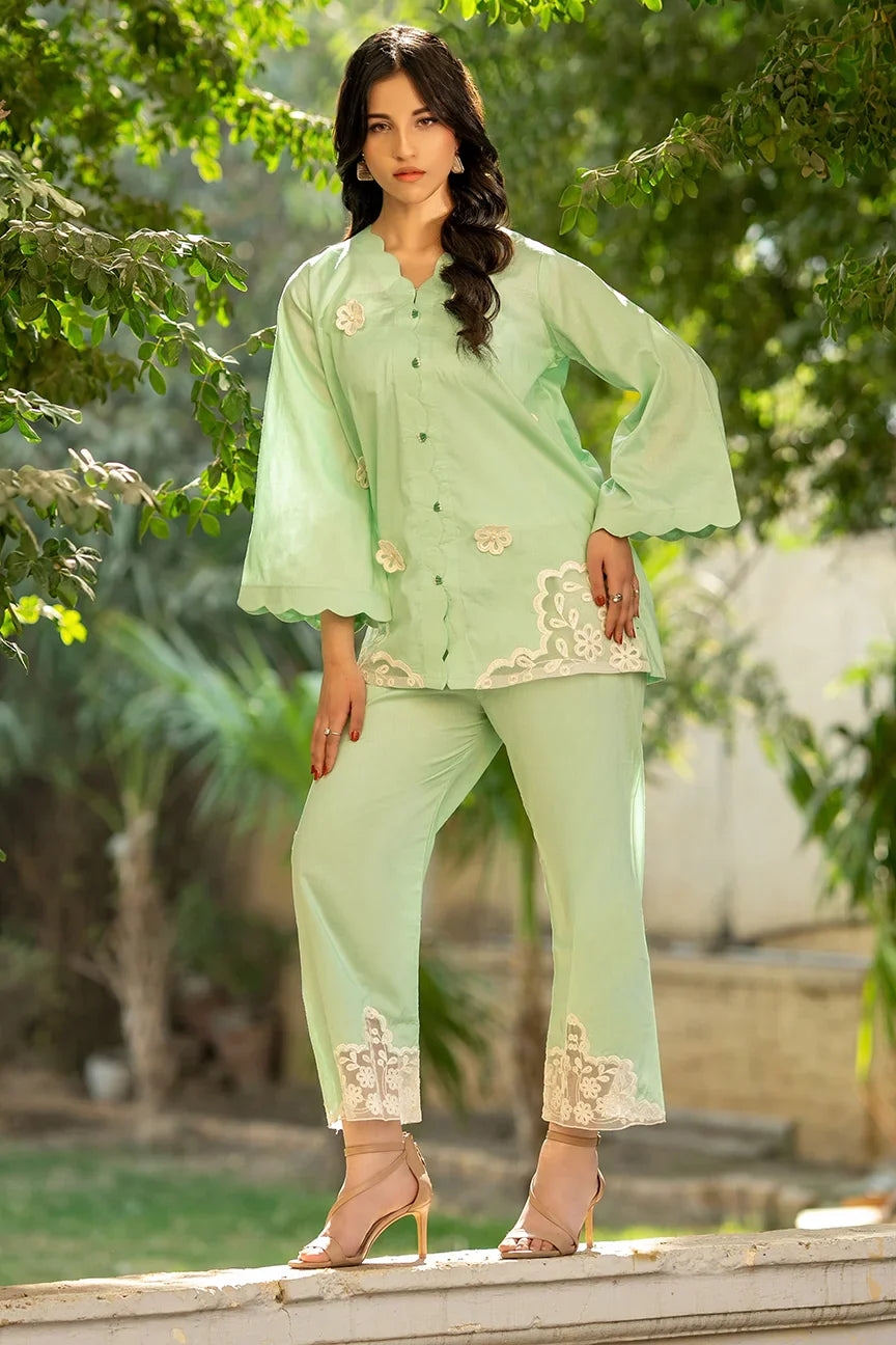 Dhaga Women Pret Embroidered 2 Piece cotton Scaloppy Green SS25DSE146 - Summer Collection
