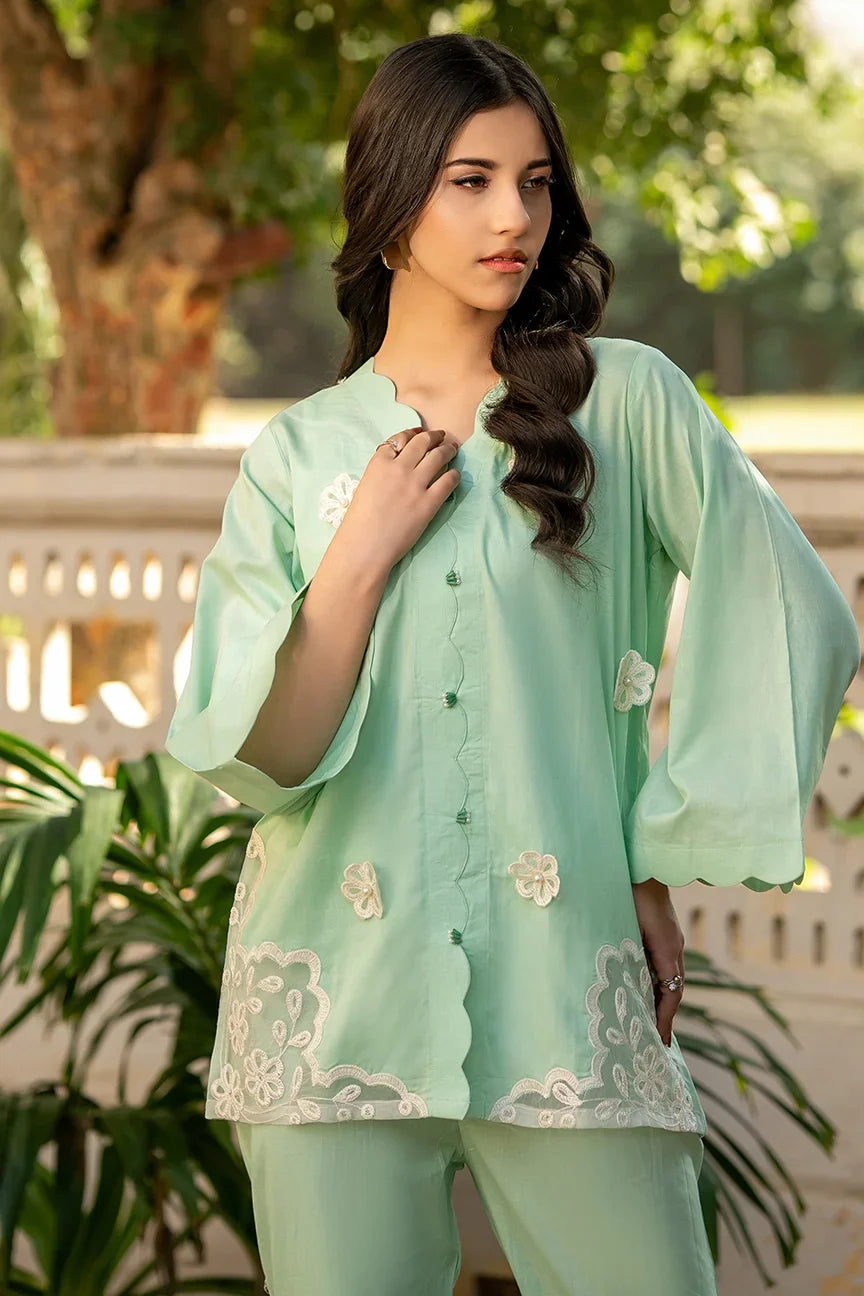 Dhaga Women Pret Embroidered 2 Piece cotton Scaloppy Green SS25DSE146 - Summer Collection