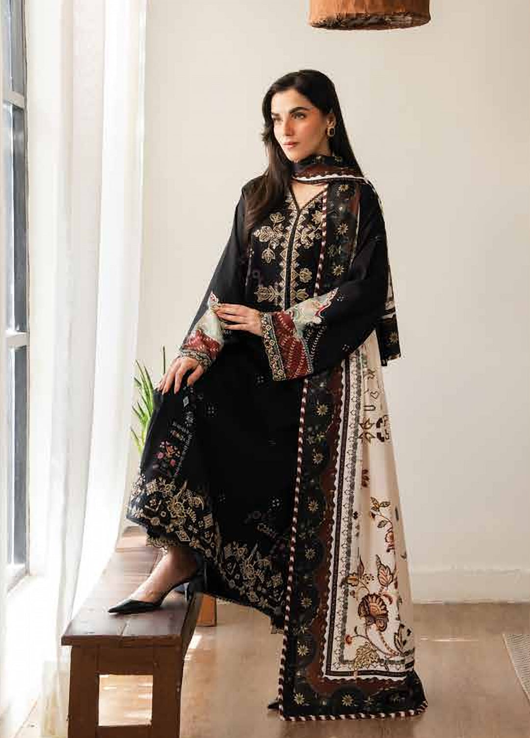 Bellini by Seran Unstitched Embroidered Viscose 3 Piece Suit SN26UBW NAIREL D-09 - Winter Collection