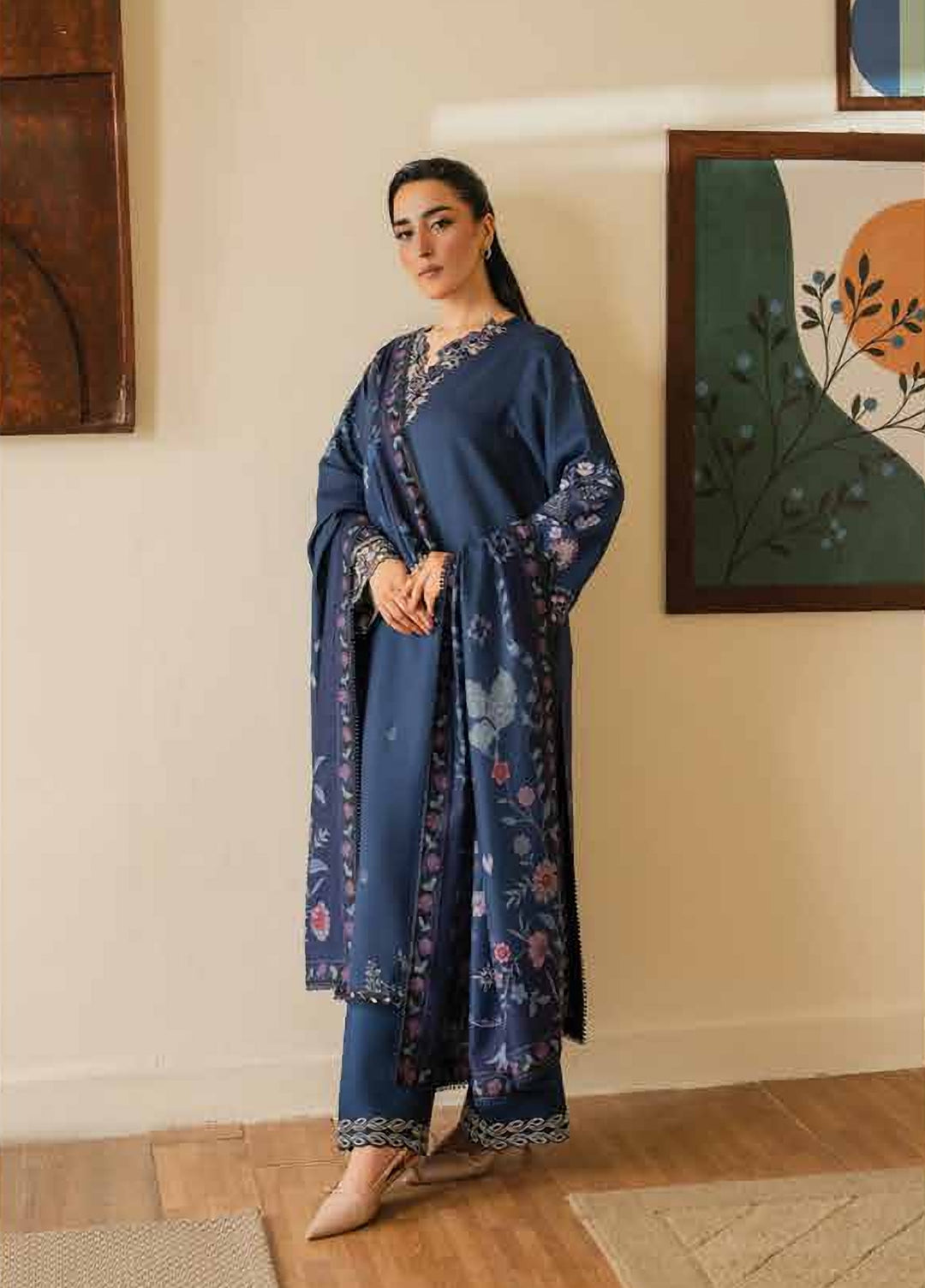 Bellini by Seran Unstitched Embroidered Viscose 3 Piece Suit SN26UBW Viona D-07 - Winter Collection