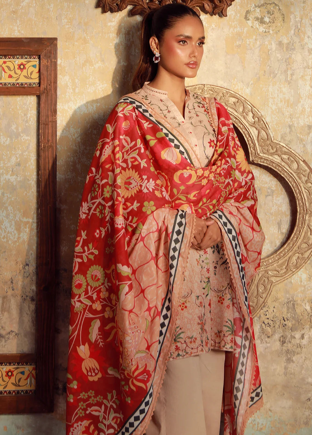 Elara by Sahar Embroidered Cambric Suits Unstitched 3 Piece SHR25EP Serene Coral - Winter Collection