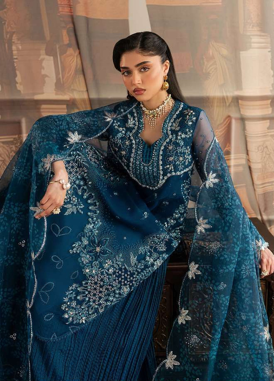 Royal Lumiere by Sadaf Fawad Unstitched Embroidered Organza 3 Piece Suit MARINE ELAN - Festive Collection