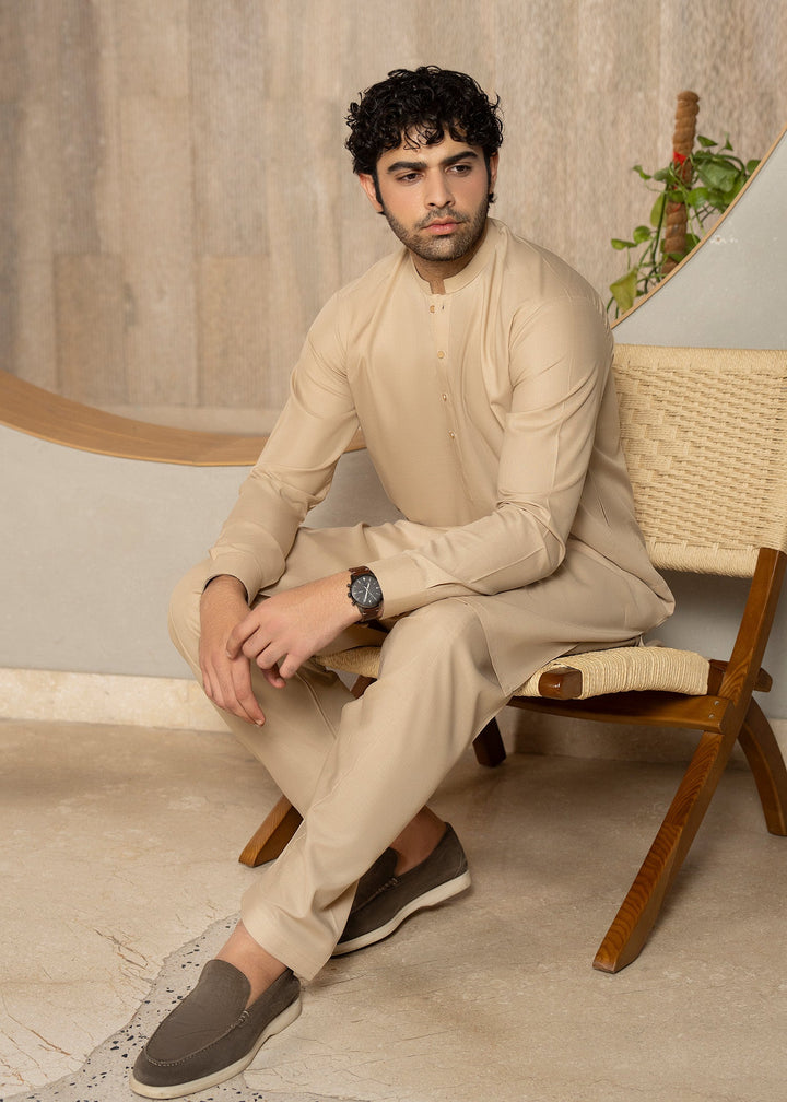 Buraq Men RTW Solids Wash N Wear Kurta Shalwar Suit Skin Casual Collection