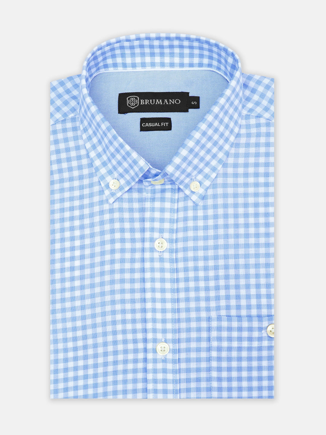 Brumano Mens RTW Solids Cotton Shirt Sky Blue Bold Checkered Casual Collection