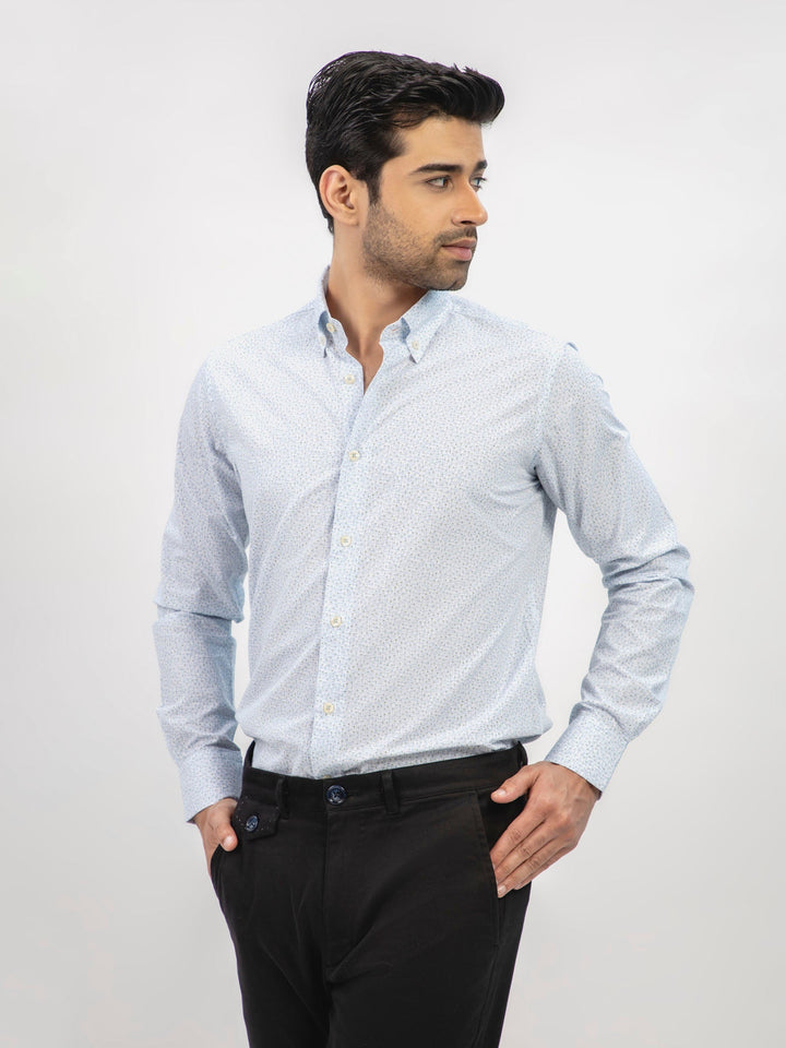 Brumano Ready To Wear Shirts Men 1 Piece Cotton Sky Blue Floral Printed Button Down Shirt 0-32-024-2477 - Summer Collection