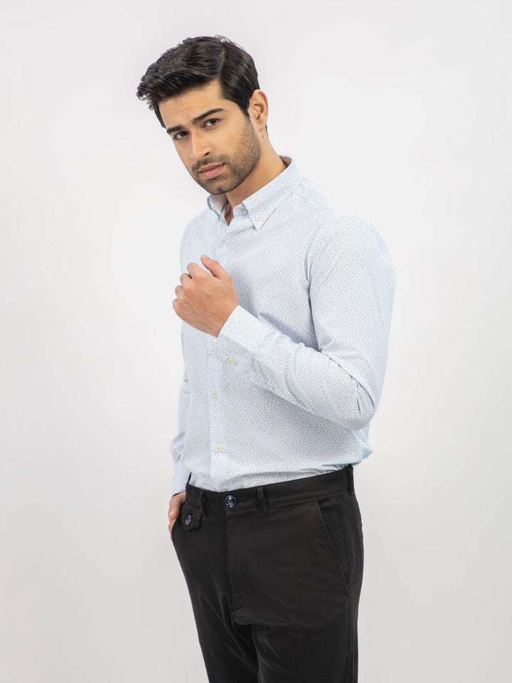 Brumano Ready To Wear Shirts Men 1 Piece Cotton Sky Blue Floral Printed Button Down Shirt 0-32-024-2477 - Summer Collection