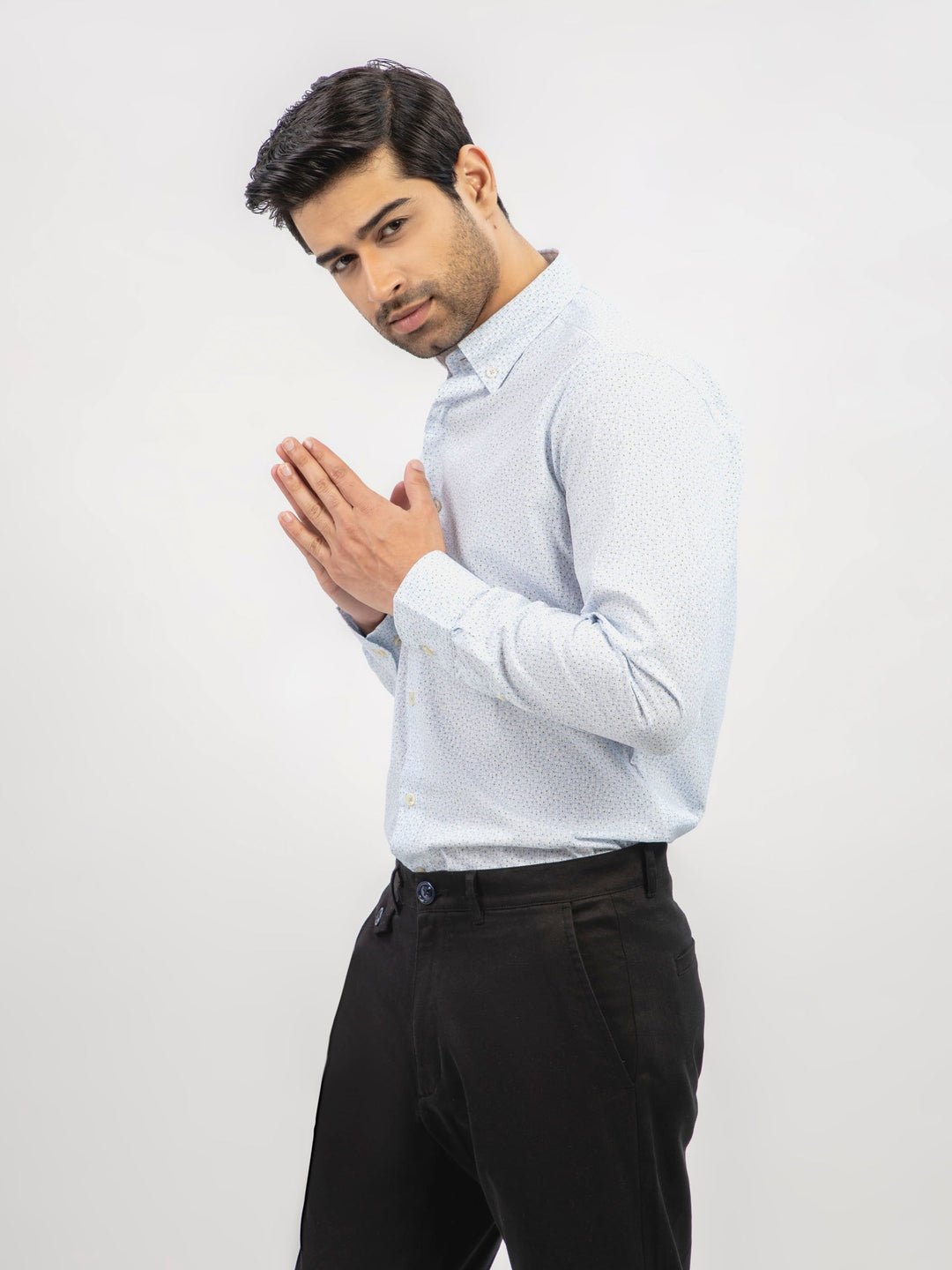 Brumano Ready To Wear Shirts Men 1 Piece Cotton Sky Blue Floral Printed Button Down Shirt 0-32-024-2477 - Summer Collection