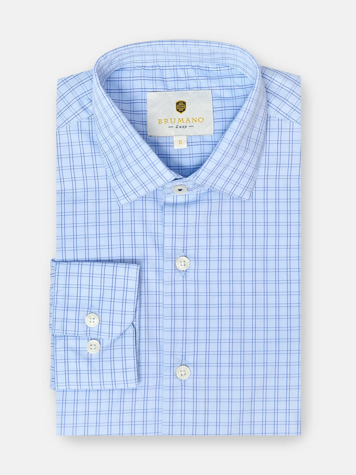 Brumano Ready To Wear Shirts Men 1 Piece Cotton Sky Blue Windowpane Checkered Shirt Luxe 0-32-025-0921 - Summer Collection