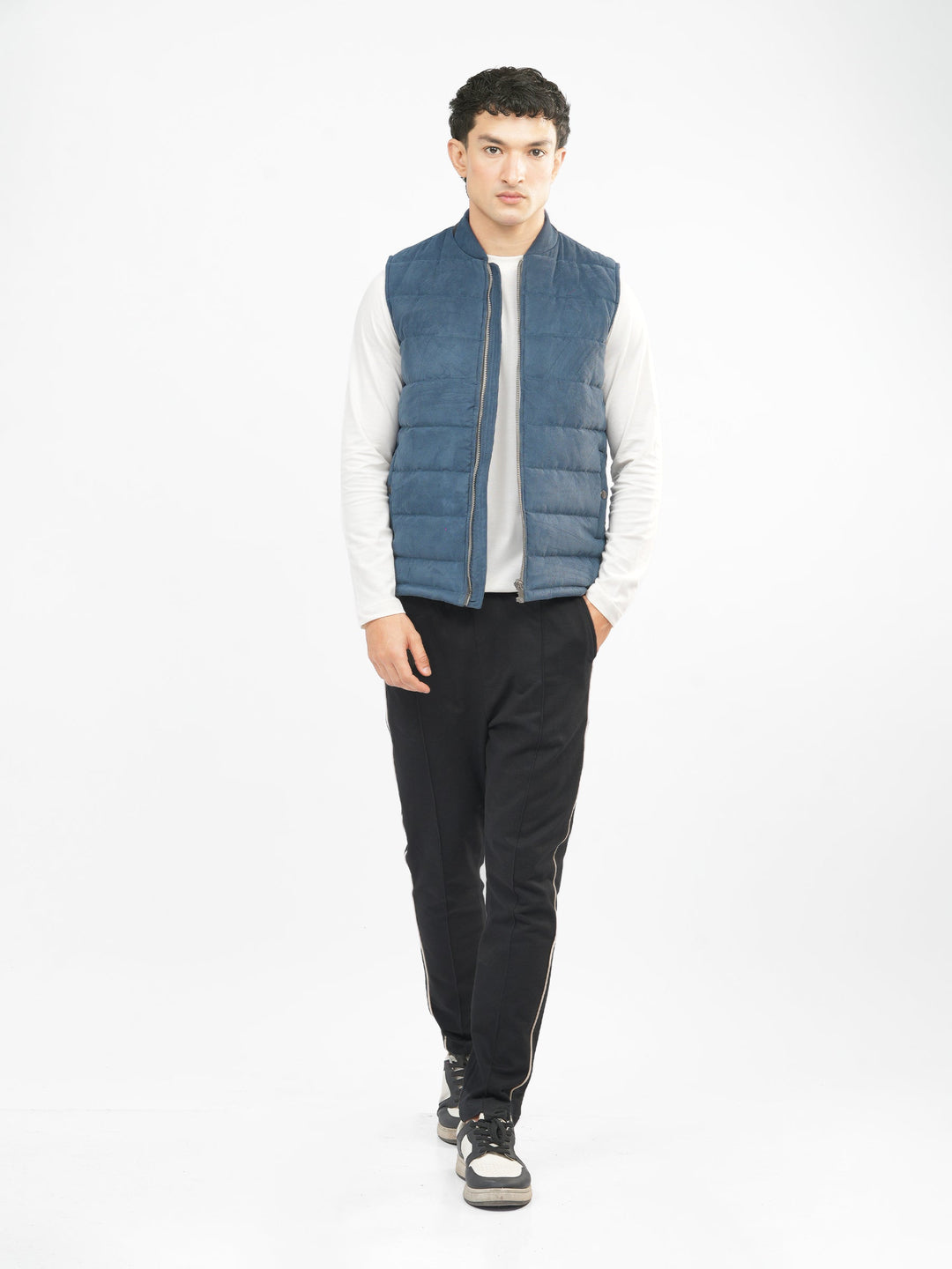 Brumano Mens RTW Solids Poly Jacket Slate Blue Sleeveless Winter Collection