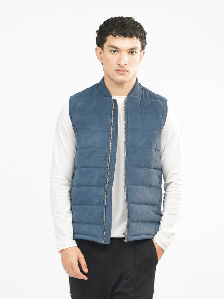 Brumano Mens RTW Solids Poly Jacket Slate Blue Sleeveless Winter Collection