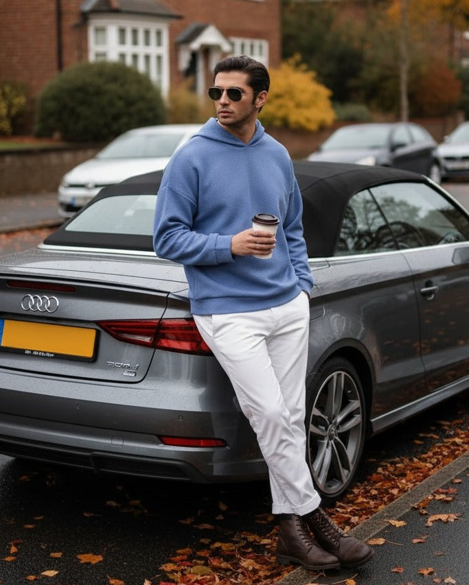 Muraqsh Ready To Wear Solids Fleece Men Sky Blue Pullover Hoodie Relaxed Fit ABDBWPH - Winter Collection