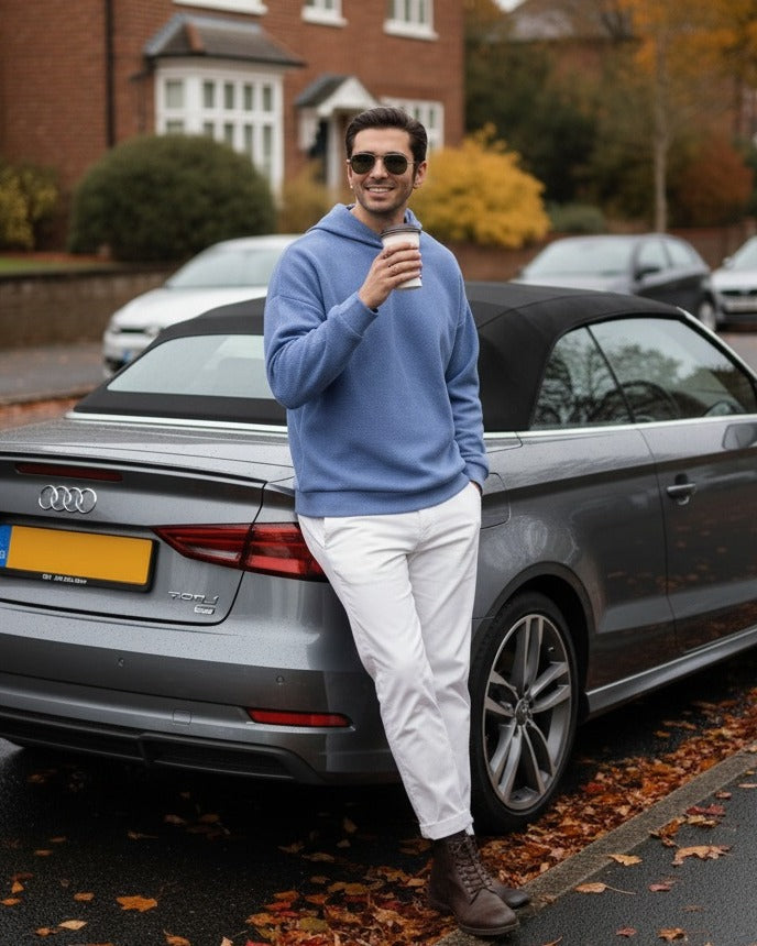 Muraqsh Ready To Wear Solids Fleece Men Sky Blue Pullover Hoodie Relaxed Fit ABDBWPH - Winter Collection