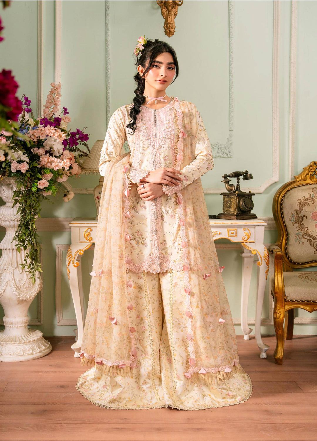 Luxe by Qalamkar Unstitched Embroidered Charmeuse Silk 3 Piece Suit QLK26UL Solene QSL-03 - Festive Collection