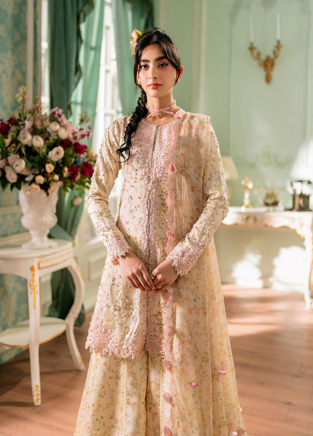 Luxe by Qalamkar Unstitched Embroidered Charmeuse Silk 3 Piece Suit QLK26UL Solene QSL-03 - Festive Collection