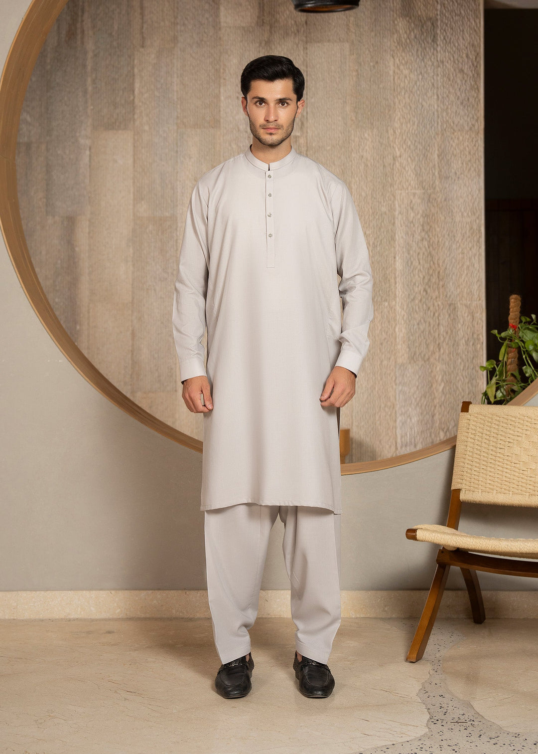 Buraq Men RTW Solids Wash N Wear Kurta Shalwar Suit Steal Grey Casual Collection