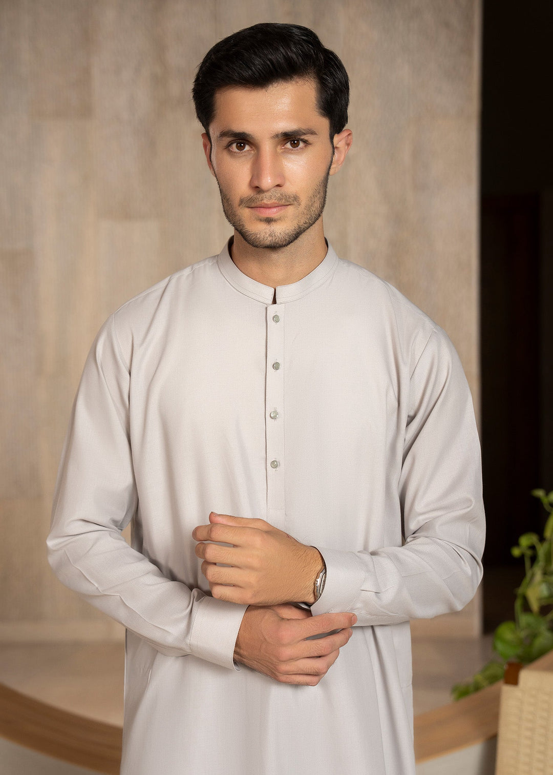 Buraq Men RTW Solids Wash N Wear Kurta Shalwar Suit Steal Grey Casual Collection