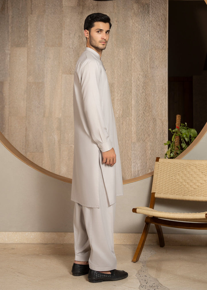 Buraq Men RTW Solids Wash N Wear Kurta Shalwar Suit Steal Grey Casual Collection