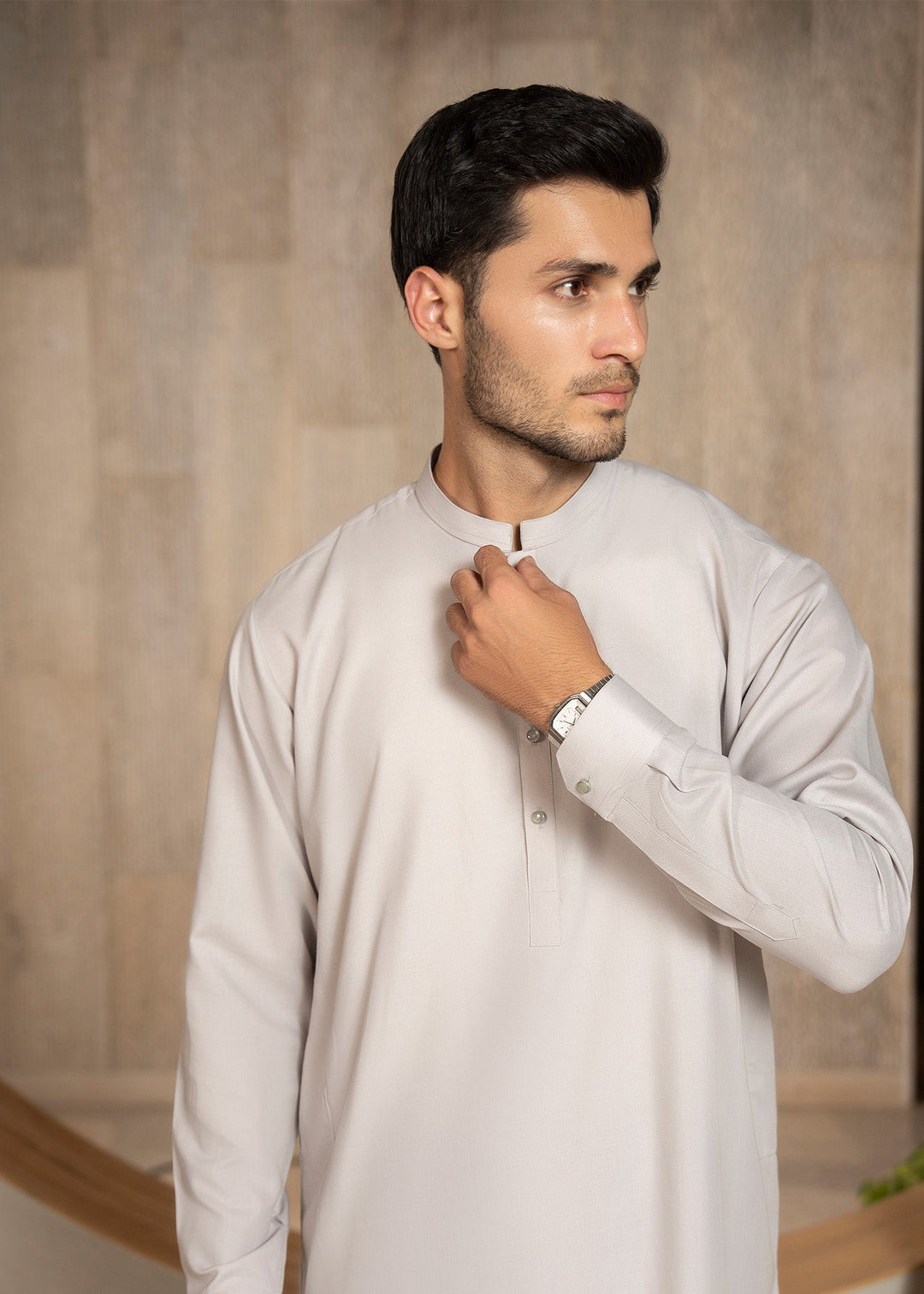 Buraq Men RTW Solids Wash N Wear Kurta Shalwar Suit Steal Grey Casual Collection