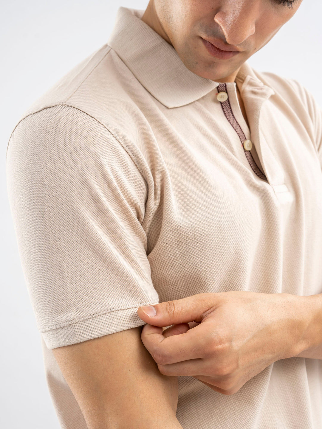 Brumano  Solids Cotton Polo Stone 100% Cotton Pique Polo