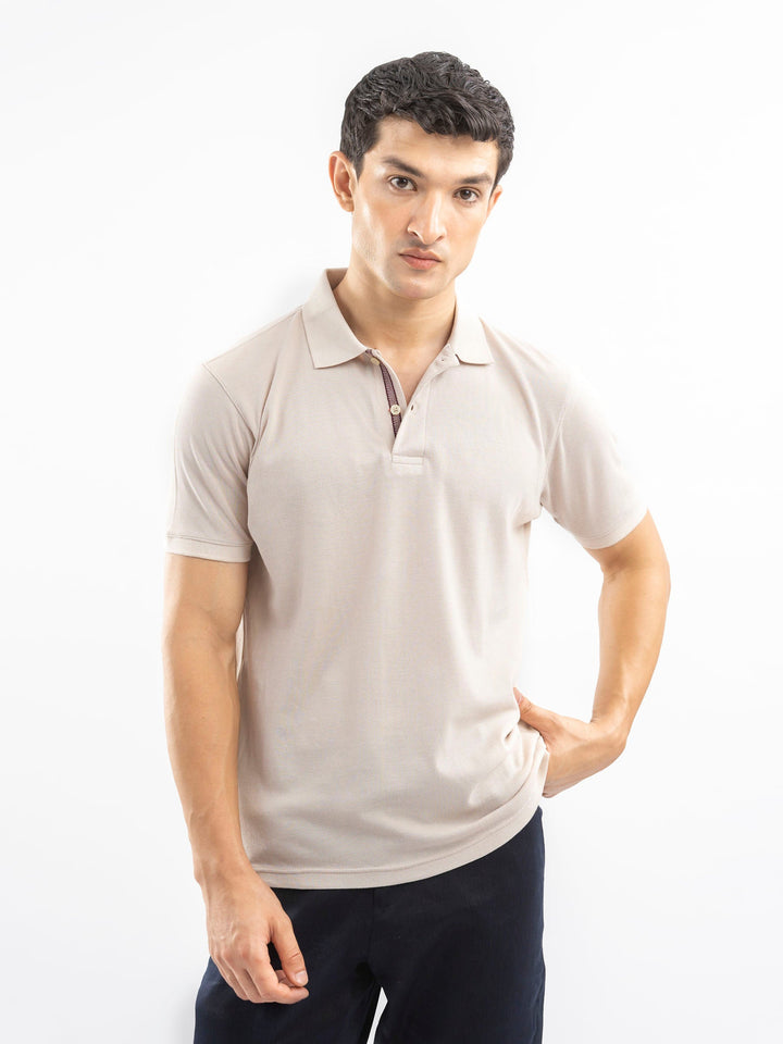 Brumano  Solids Cotton Polo Stone 100% Cotton Pique Polo