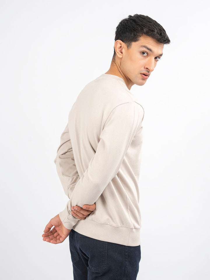 Brumano Ready To Wear Solids Cotton 1 Piece Men Stone Long Sleeve Crew neck Sweatshirt 0-45-024-4163 - Winter Collection