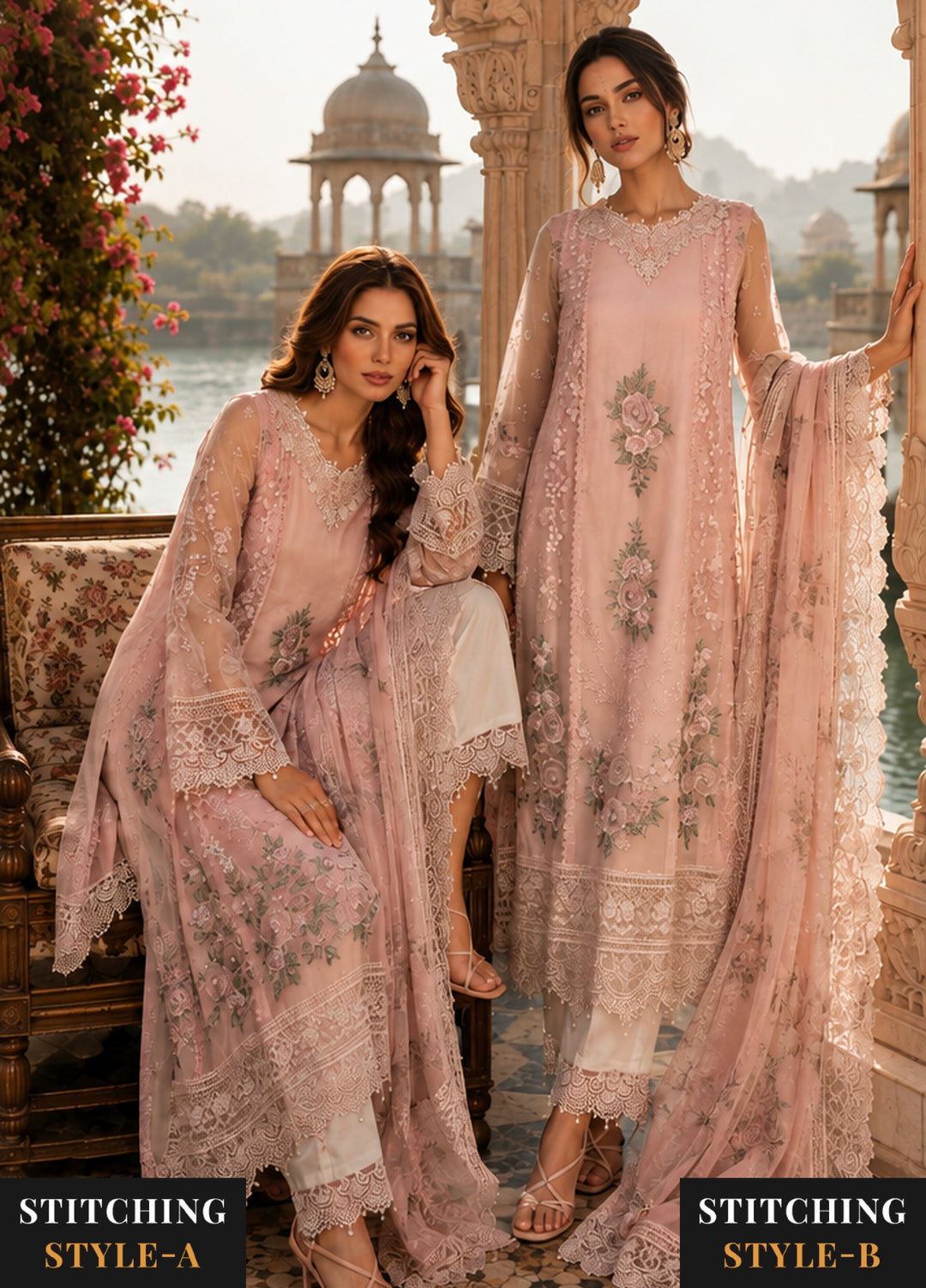 Nooriyah by Saadia Asad Unstitched Embroidered Chiffon 3 Piece Suit SA26UEN D2 - Wedding Collection