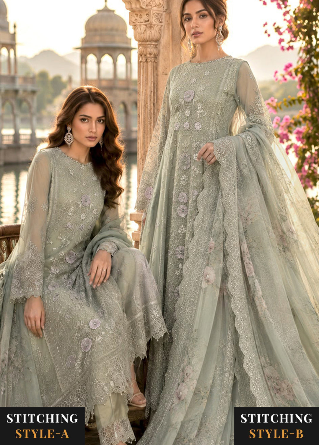 Nooriyah by Saadia Asad Unstitched Embroidered Chiffon 3 Piece Suit SA26UEN D1 - Wedding Collection