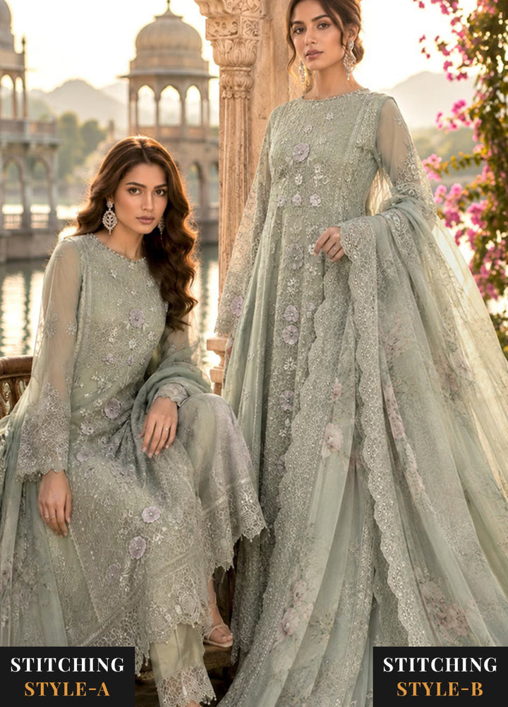 Nooriyah by Saadia Asad Unstitched Embroidered Chiffon 3 Piece Suit SA26UEN D1 - Wedding Collection