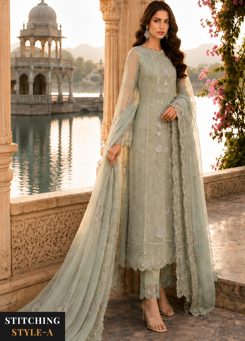 Nooriyah by Saadia Asad Unstitched Embroidered Chiffon 3 Piece Suit SA26UEN D1 - Wedding Collection