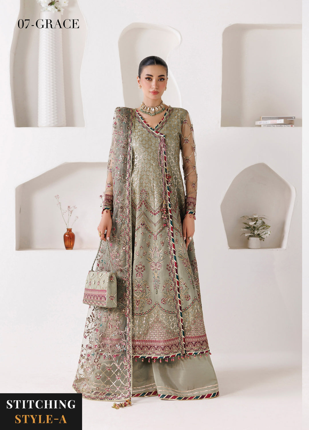 La Ruhe By Alizeh Fashion Unstitched Embroidered Net 3 Piece Suit AF26URW AF-CH-2268-GRACE - Wedding Collection