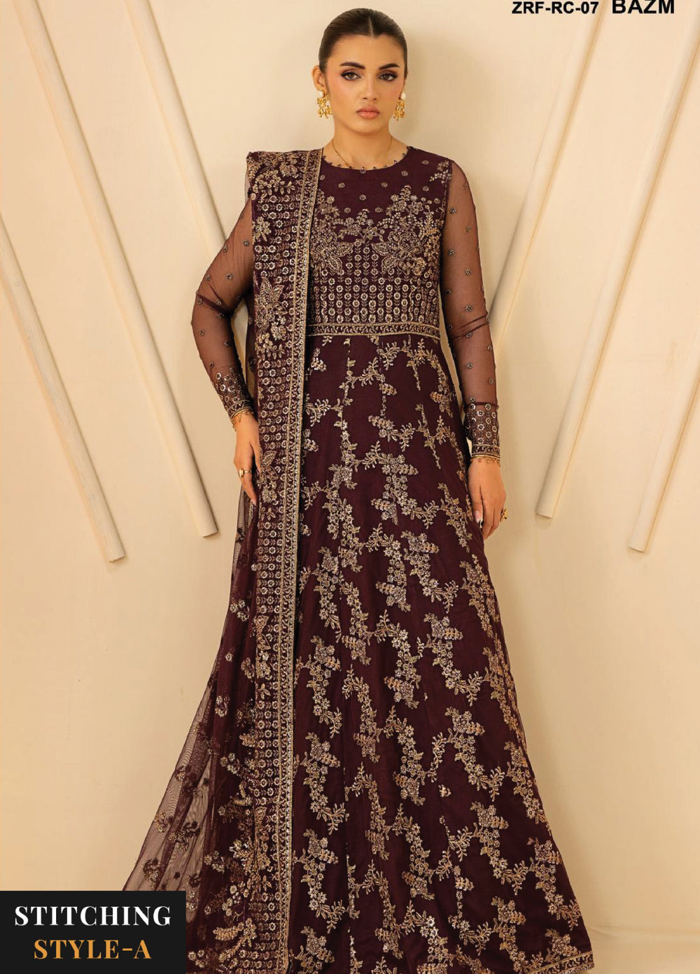 Riwayat by Zarif Unstitched Embroidered Net 4 Piece Suit ZR26URN ZRF-RC-07 BAZM - Festive Collection