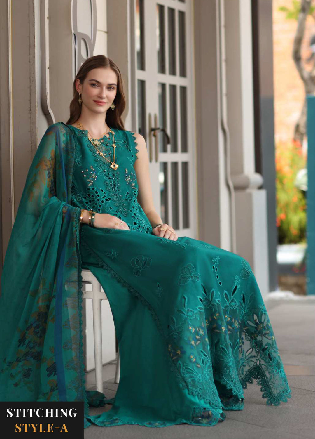 Noor Luxe by Saadia Asad Unstitched Chikankari Embroidered Lawn 3 Piece Suit SA26UNL D-1 TEALINE - Summer Collection