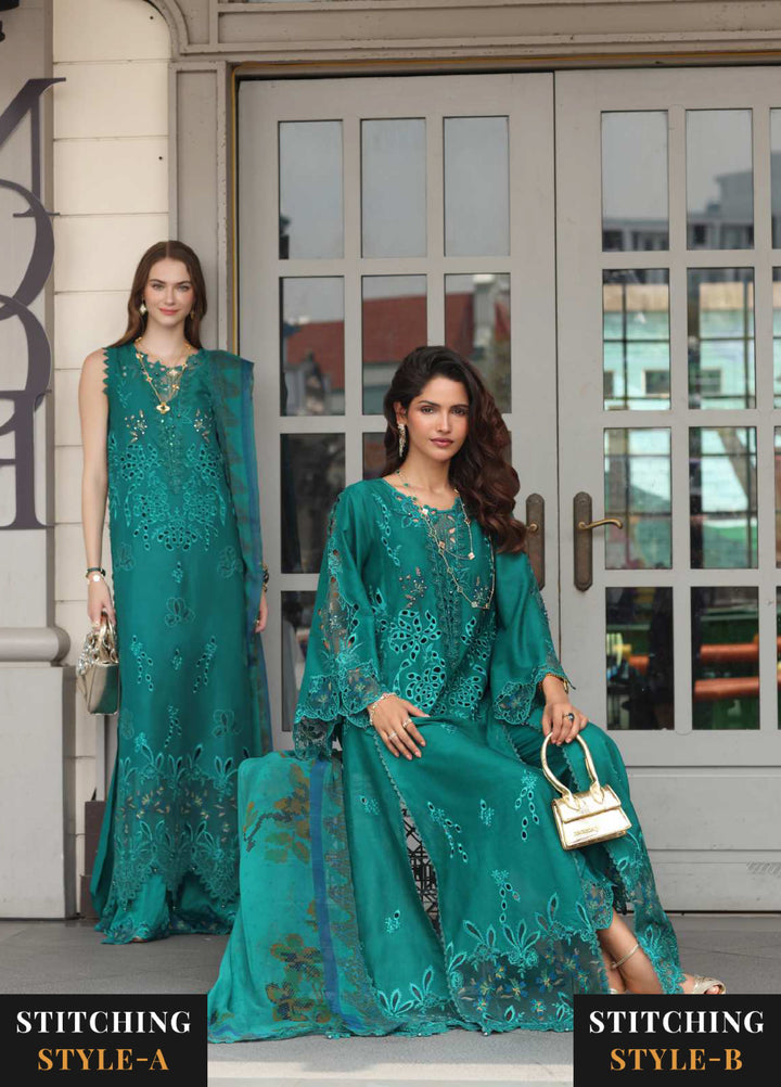 Noor Luxe by Saadia Asad Unstitched Chikankari Embroidered Lawn 3 Piece Suit SA26UNL D-1 TEALINE - Summer Collection
