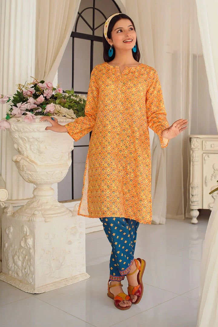 Ochre Girls Pret Printed Swiss Lawn 2 Piece Suit COR-134 - Summer Collection