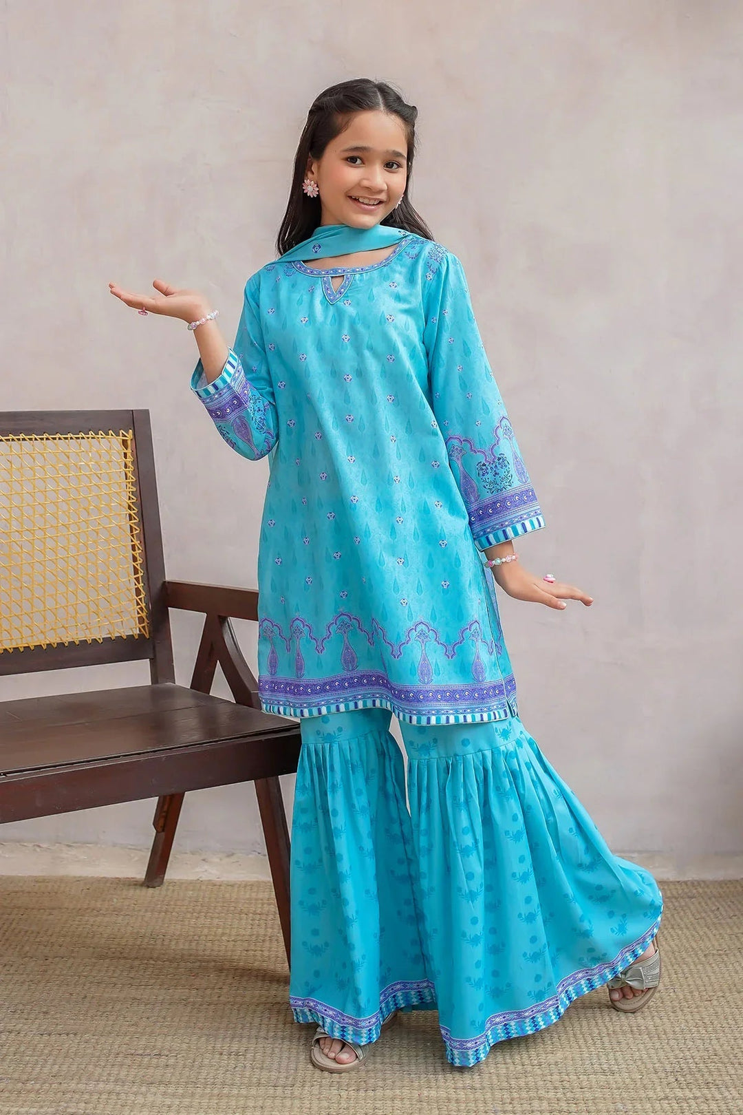 Ochre Girls Pret Printed Swiss Lawn 3 Piece Suit CORF-17 - Summer Collection