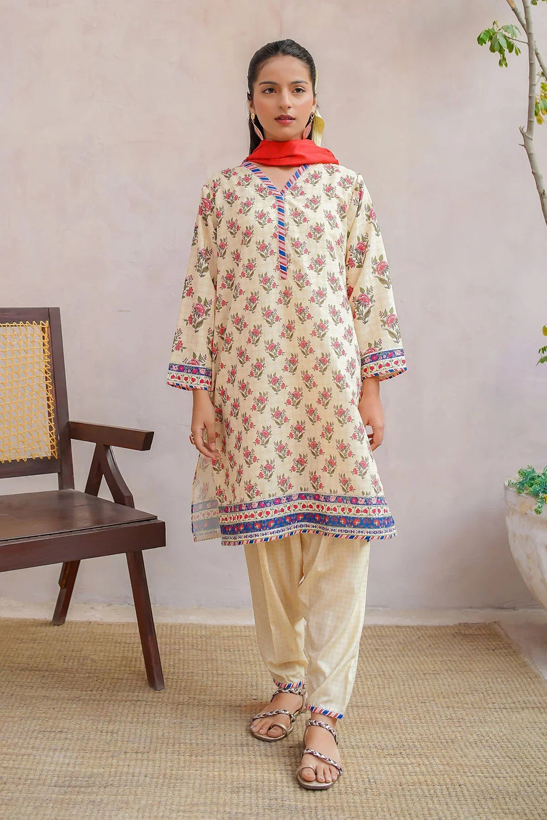 Ochre Girls Pret Printed Swiss Lawn 3 Piece Suit CORF-15 - Summer Collection