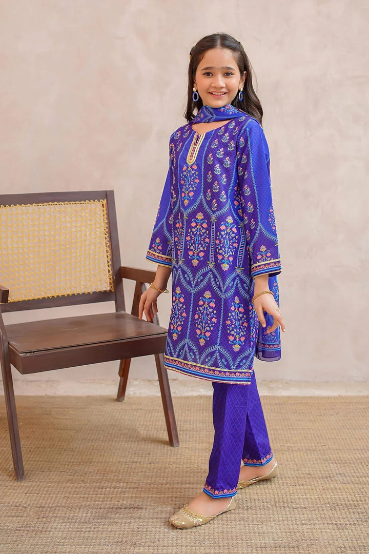 Ochre Girls Pret Printed Swiss Lawn 3 Piece Suit CORF-12 - Summer Collection