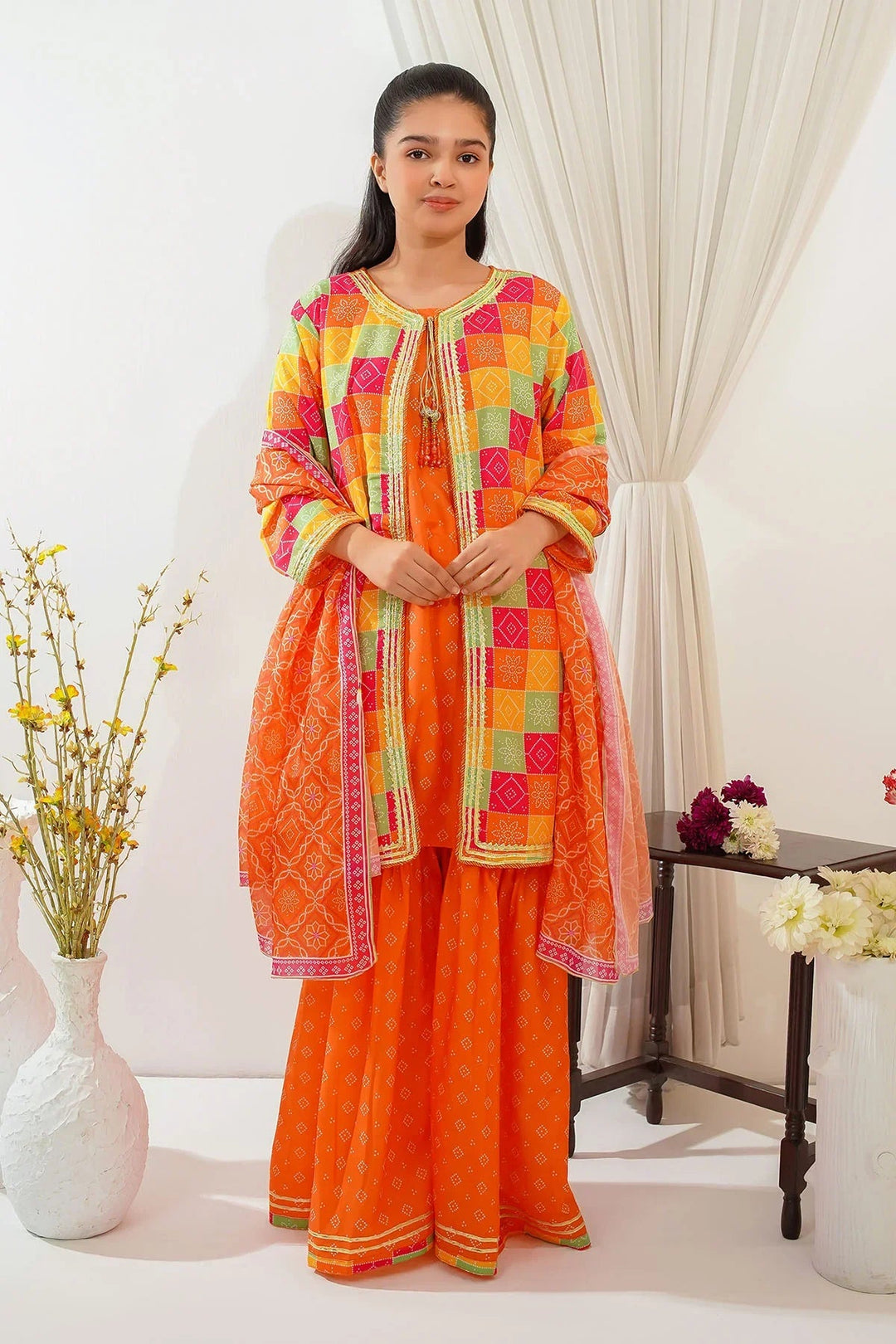 Ochre Girls Pret Printed Swiss Lawn 3 Piece Suit CORF-08 - Summer Collection