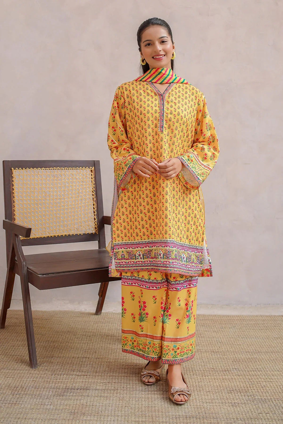 Ochre Girls Pret Printed Swiss Lawn 3 Piece Suit CORF-11 - Summer Collection