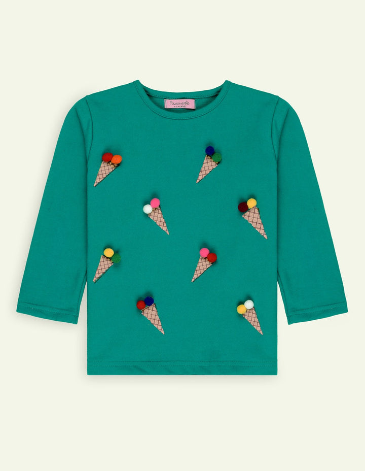 Ixample Kids Pret 1 Piece Hand work Waffle Tshirt With Pom Pom Detail - Winter Collection